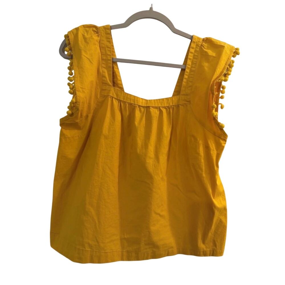 J. Crew Mustard Yellow Pom-Pom Trim Square Neck Cotton Top sz 10